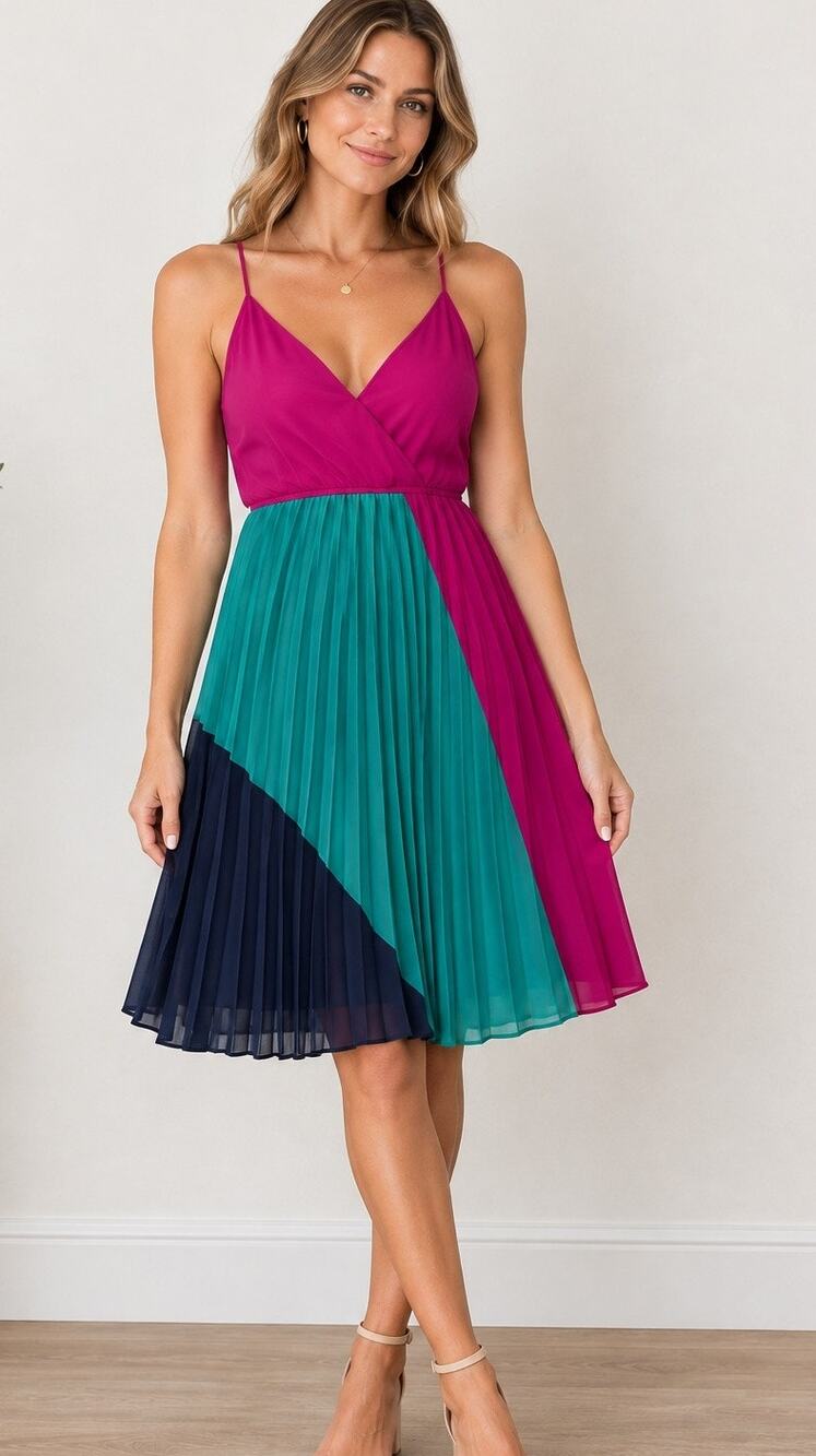 Anthropologie Wendy Katlen Colorblock Pleated Dress